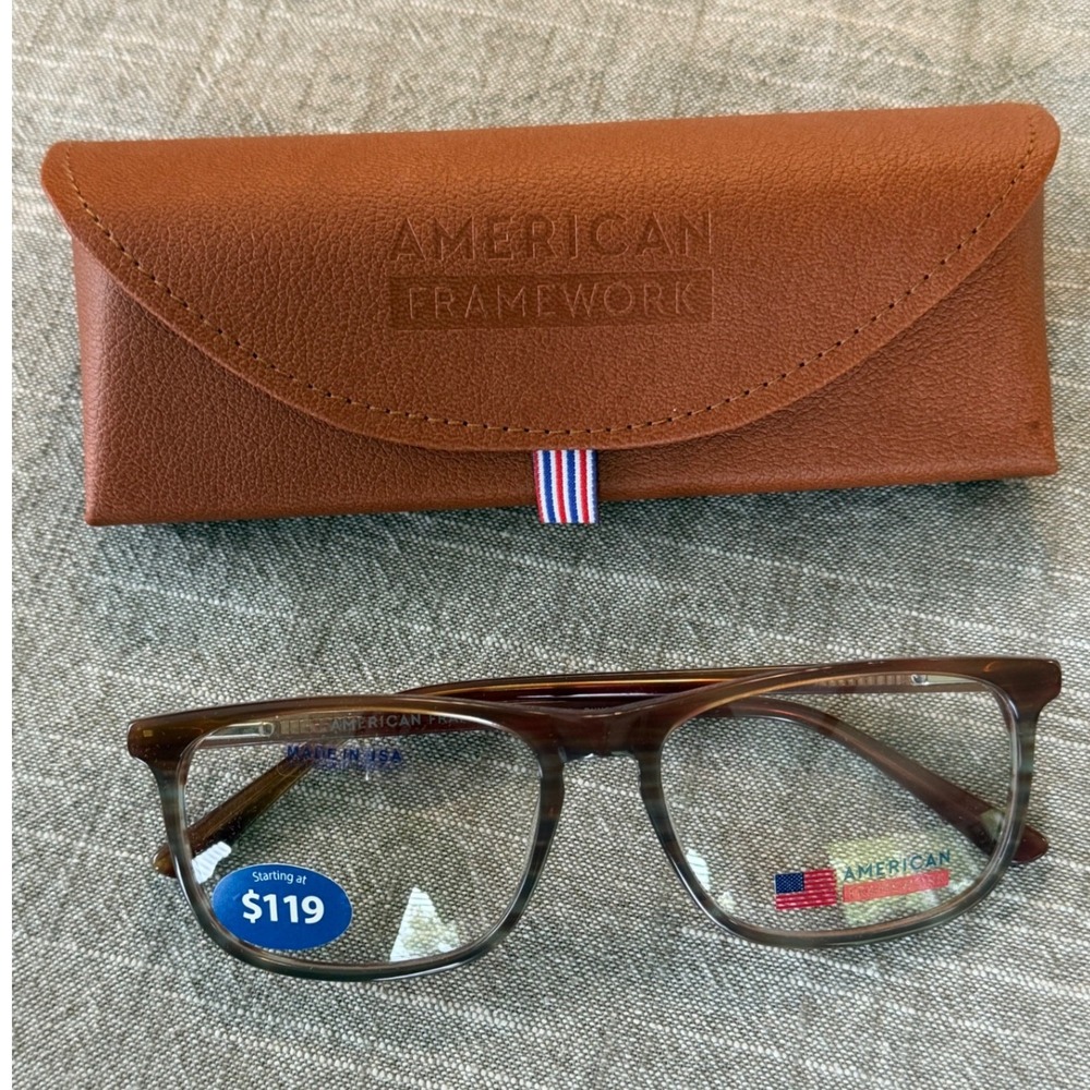 American Framework Dover Brown Grey Laminate Eyeglasses 56-17-145 Made USA‎ NEW